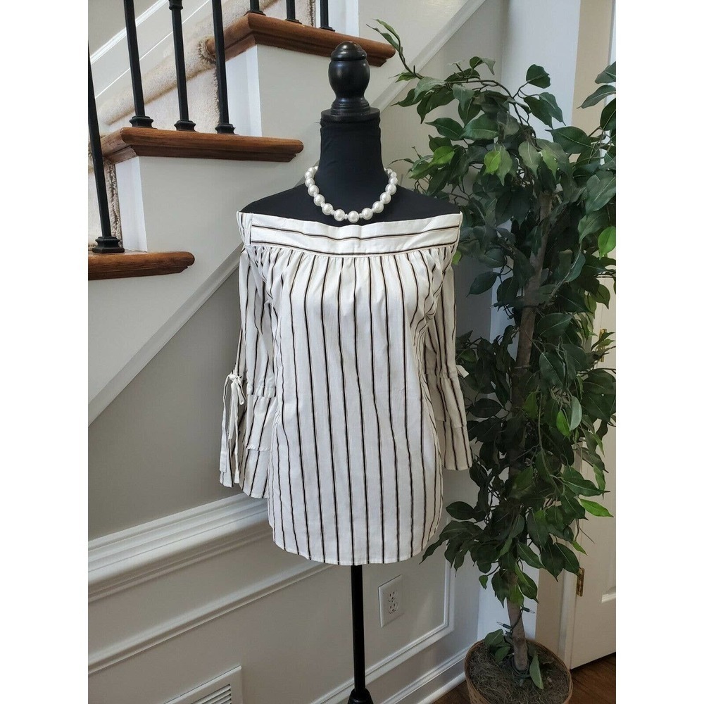 Perch Womens White Striped 100% Cotton Long Sleeve Casual Blouses Shirt
